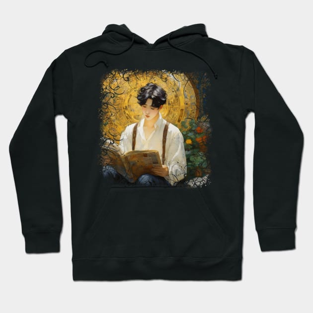 Vintage Style Dark Academia Teen Boy Reading Hoodie by Sandy Richter Art & Designs